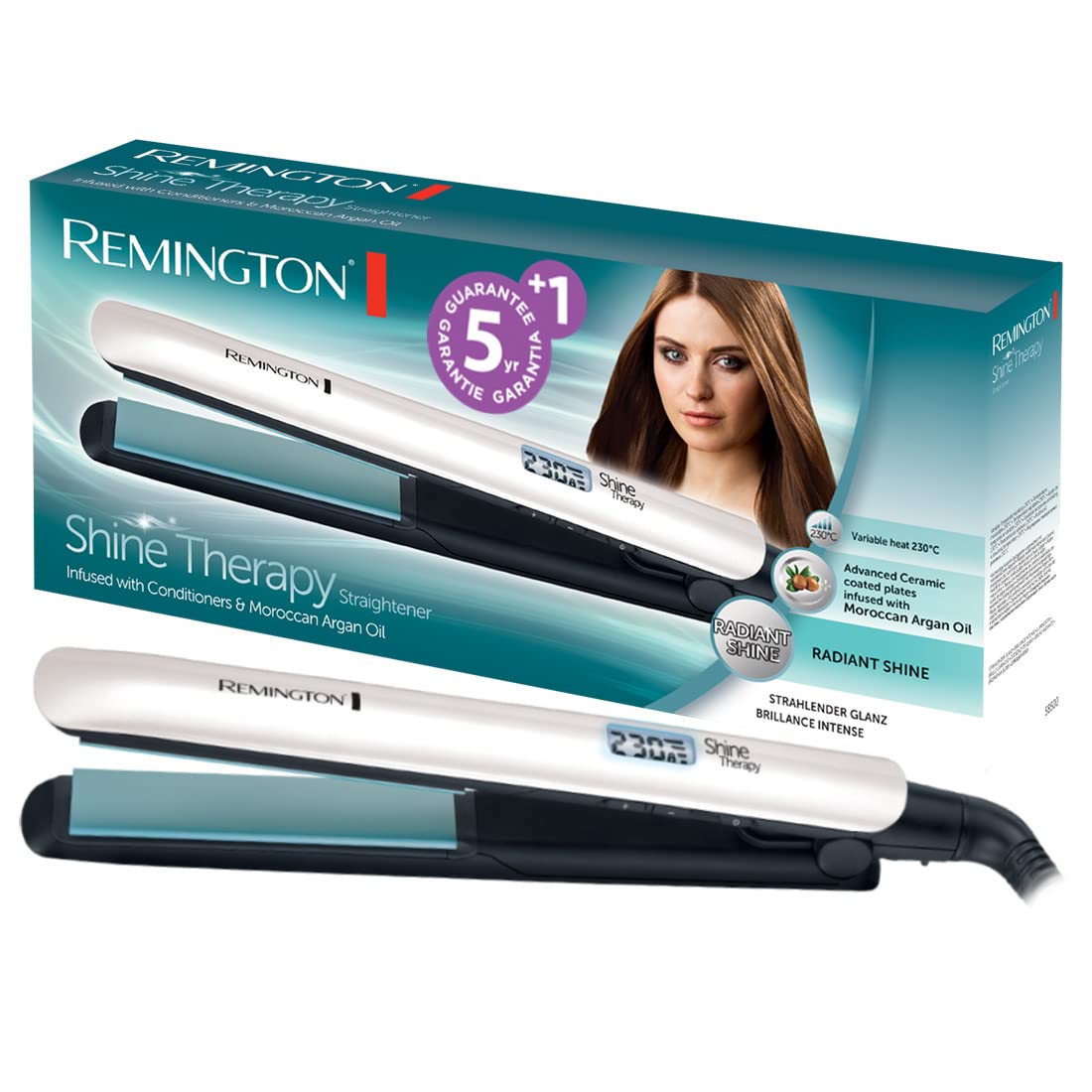 Remington Shine Therapy straightener (high-quality ceramic coating enriched with micro-active ingredients for more shine - Moroccan argan oil & vitamin E) LCD display, 150-230°C, hair straightener S8500 - 45347540100