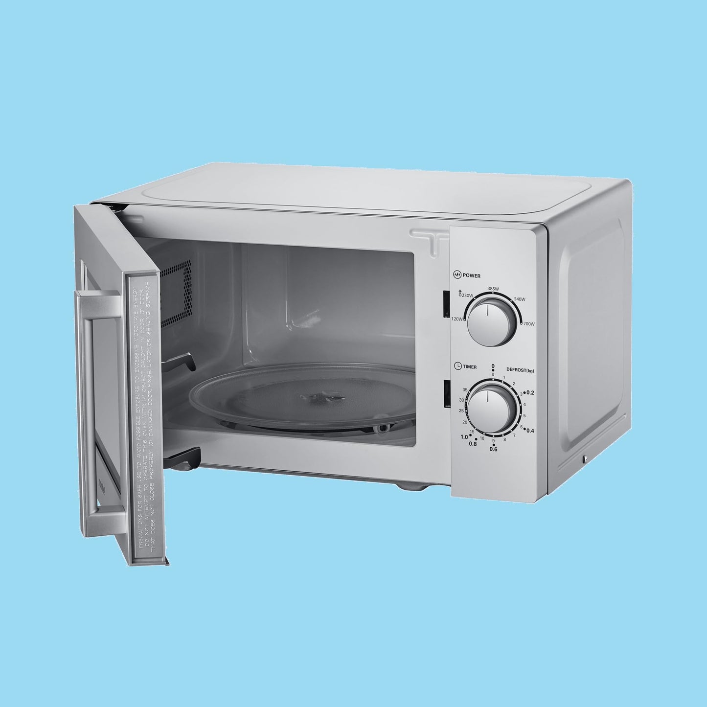 Comfee CMSN 20 si microwave/solo microwave with 5 power levels/interior lighting/easy defrost/360° turntable/two rotary controls/20L/700W/silver