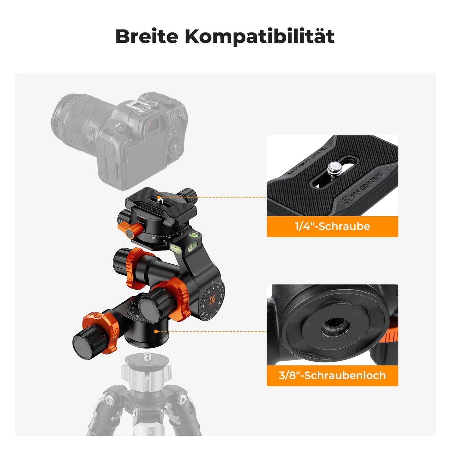 K&F CONCEPT 3-way tilt tripod head with panoramic clamp - GD-3W