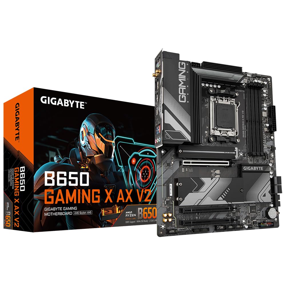 GIGABYTE B650 Gaming X AX V2 Mainboard - AMD Ryzen 9000 series, 8+2+2 phase VRM, up to 8000 MHz DDR5 (OC), 1x PCIe 5.0 + 2x PCIe 4.0 M.2, 2.5 GbE LAN, WiFi 6E, USB 3.2 Gen 2