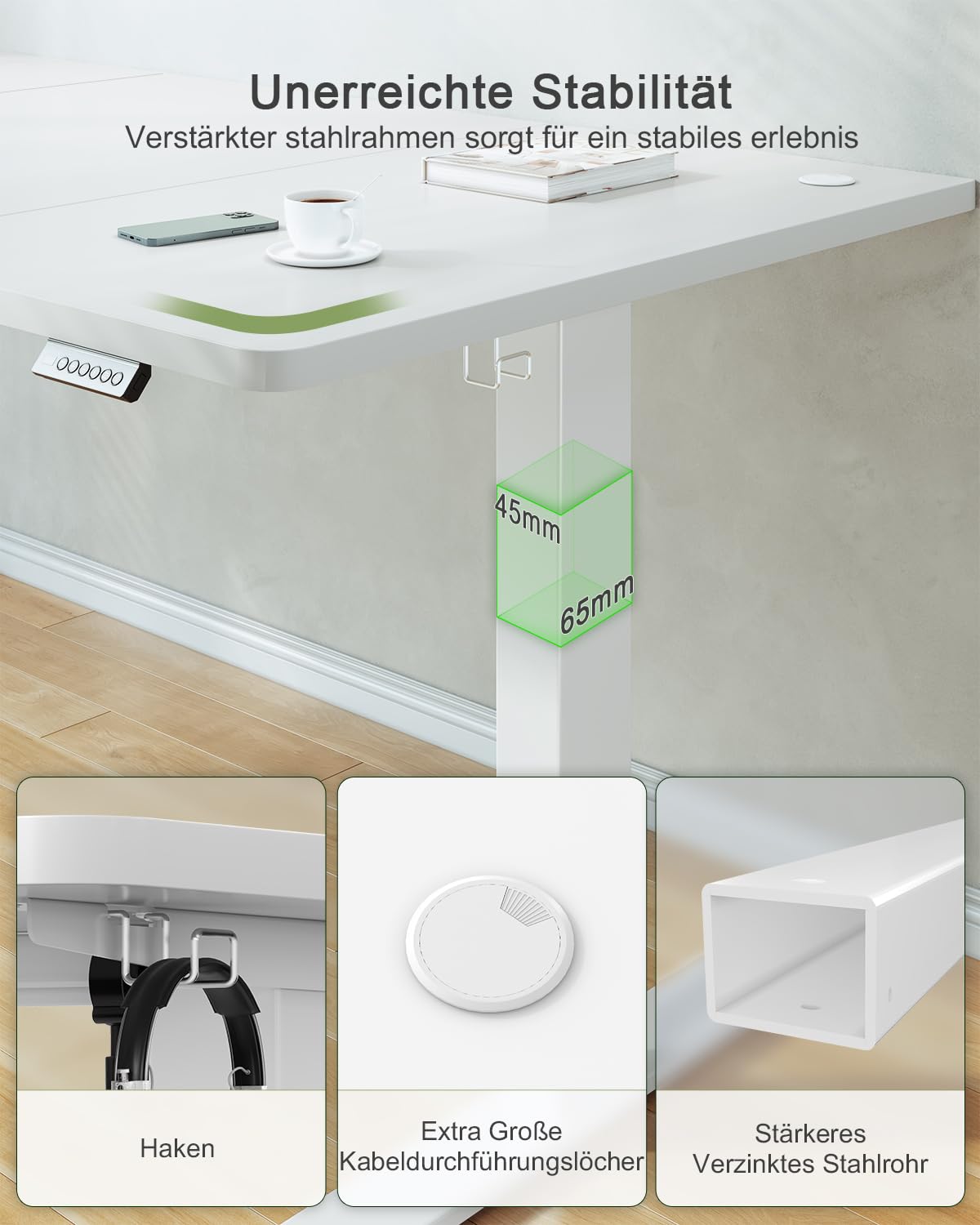 JUMMICO Birou reglabil pe înălțime cu port de încărcare USB, birou electric reglabil pe înălțime 160 x 70 cm, masă pentru stat în picioare sau șezut, birou pentru stat în picioare, masă de calculator reglabilă, birou reglabil, alb - 0403