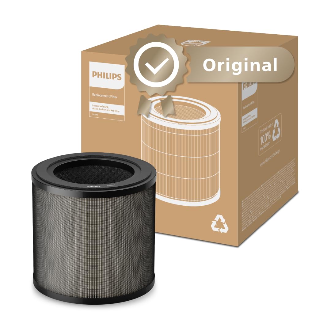 Philips Original Replacement Filter for Air Purifier 800 & 900 Series AC0950, AC0951, AC0830, AC0850, HEPA NanoProtect + Activated Carbon, 12 Month Life, Black/White (FY0910/30)