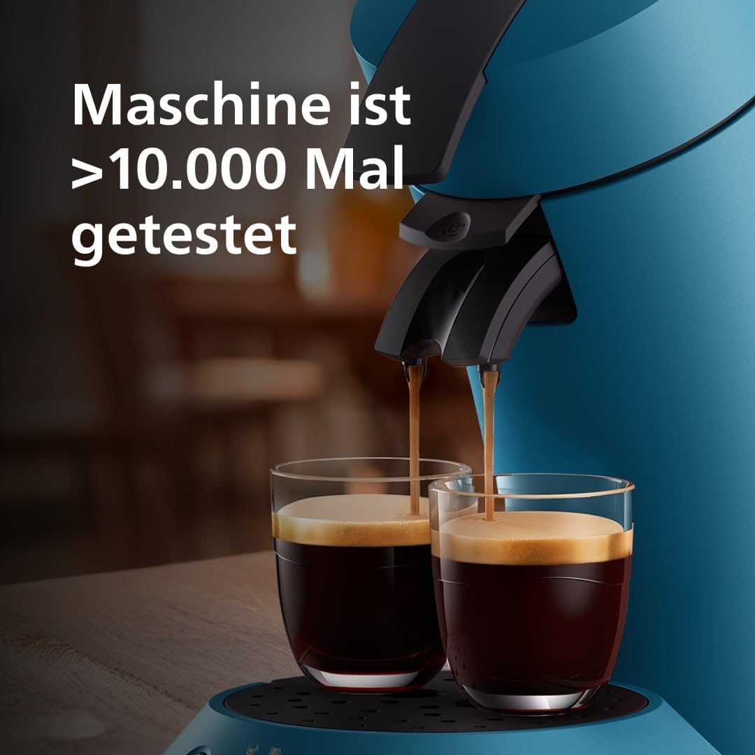 Philips Senseo Original Plus coffee pod machine, coffee strength selection, Coffee Boost technology, recycled plastic, Blue Pavone (CSA210/00)