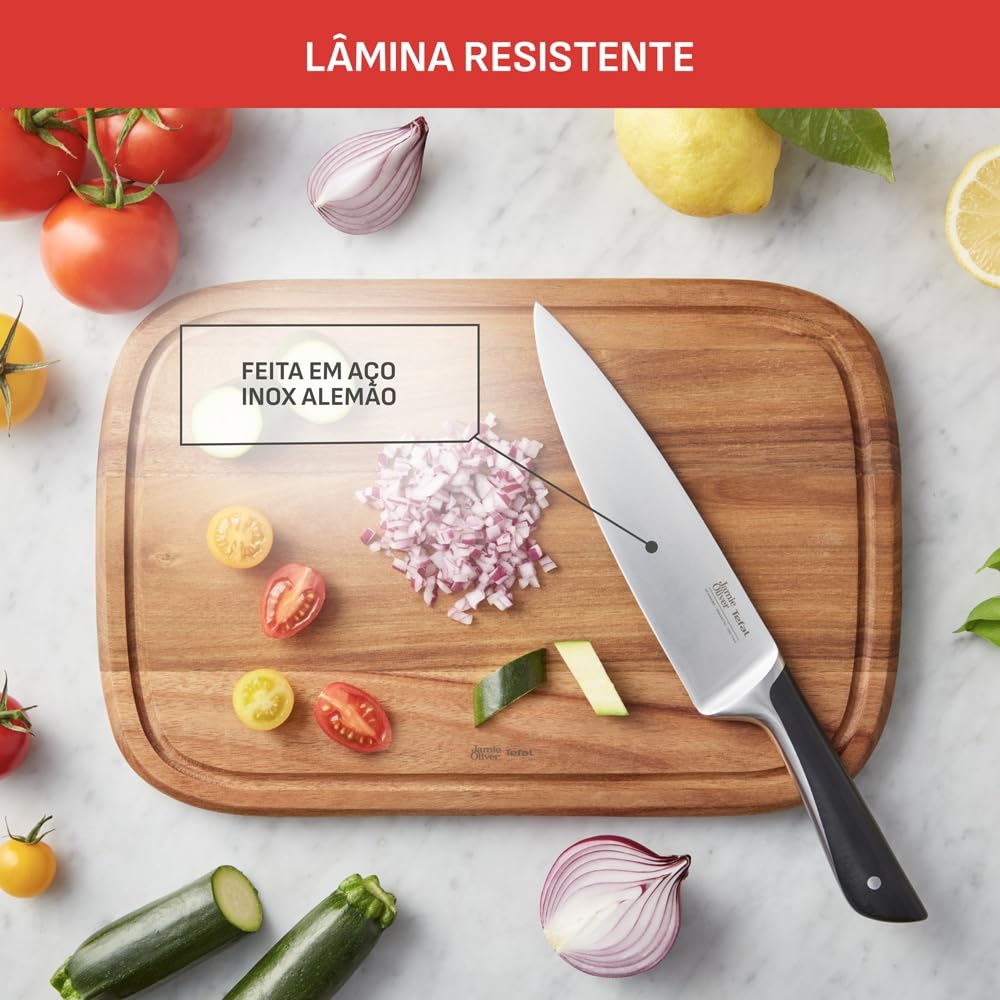 Tefal Jamie Oliver 4-piece knife set, chef's knife, santoku knife, utility knife, paring knife, distinctive design, ice-hardened, durable blades, stainless steel/black, K267S4 - K267S455