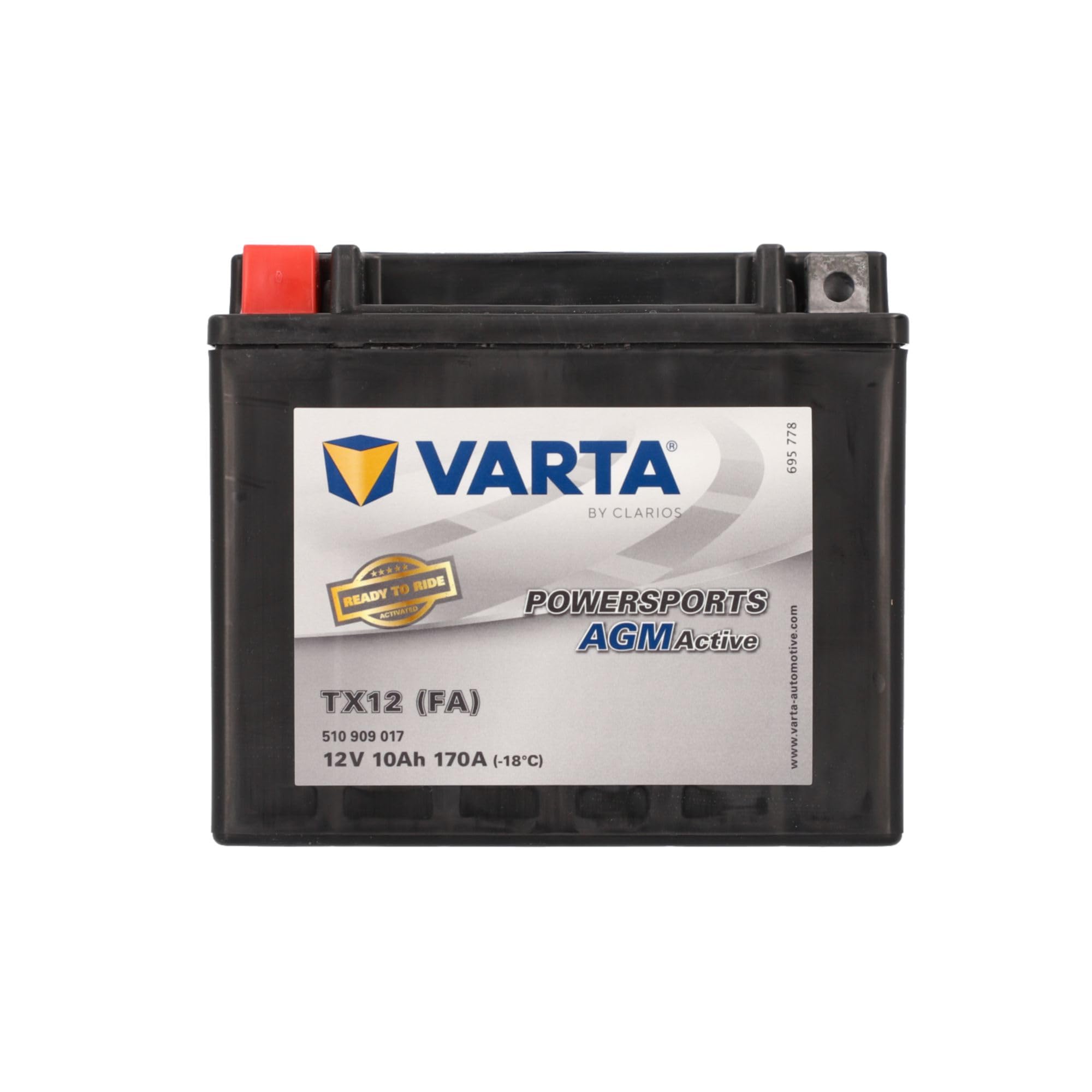 VARTA motorcycle battery 10 Ah / 170 A Powersports Active AGM - long service life, pre-charged, maintenance-free, suitable for motorcycles, scooters, quads, jet skis and snowmobiles, black - 510909017