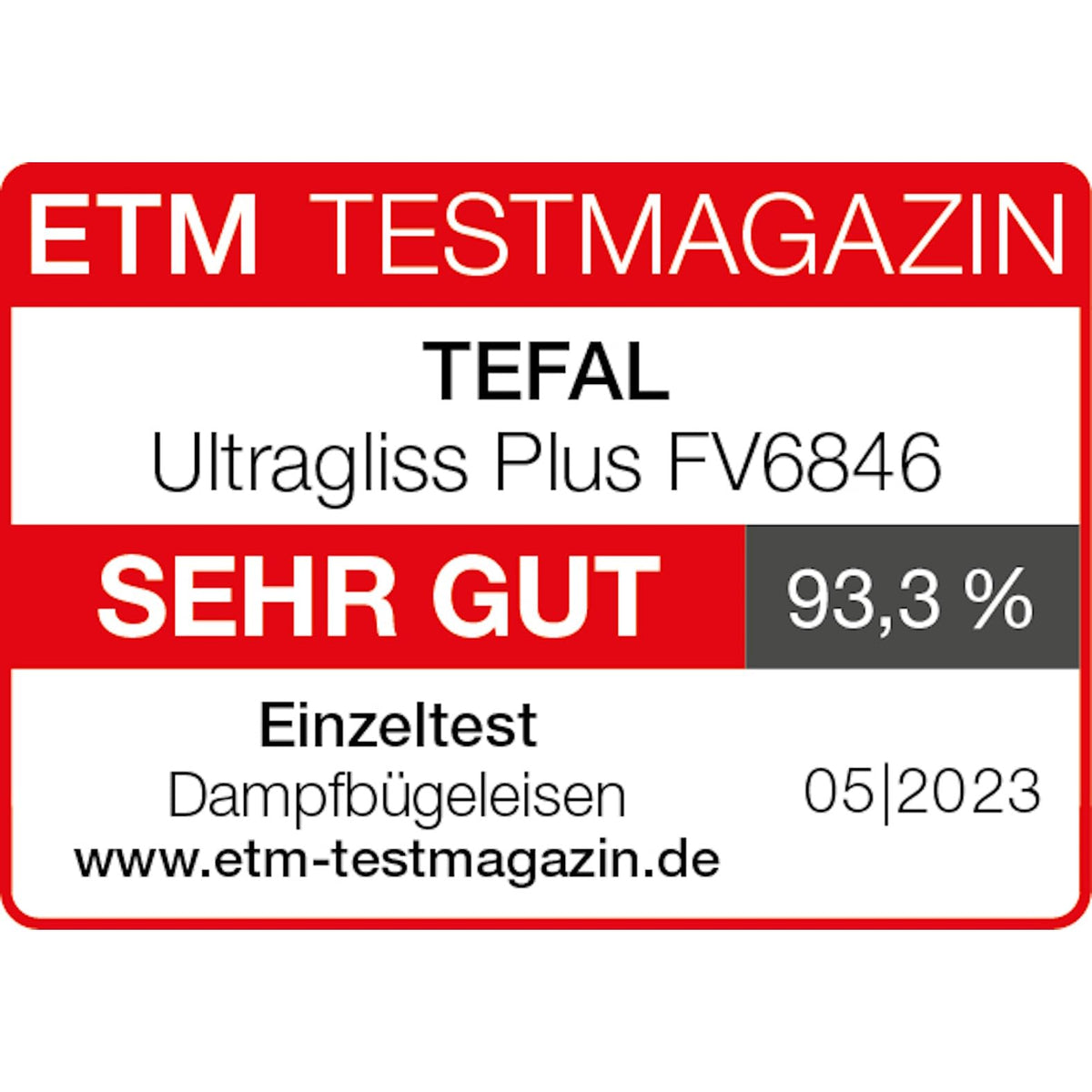 Tefal Ultragliss Plus Anti-Calc Steam Iron, 2800 Watts, removable calc collector, 50 g/min steam output, 260 g/min steam boost, automatic shut-off, Made in France, blue/white, FV6846 - FV6846E1