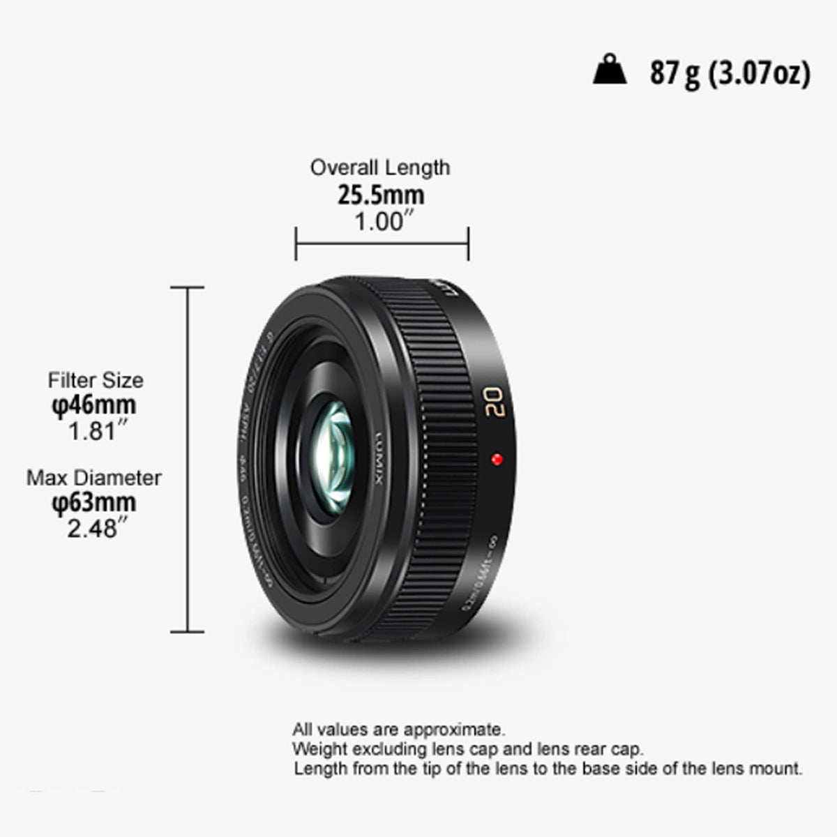 Panasonic LUMIX G Fixed Focal Length 20mm F1.7 II ASPH. Lens (Pancake Lens, Filter Size 46 mm, Field of View 57°) black H-H020AE-K