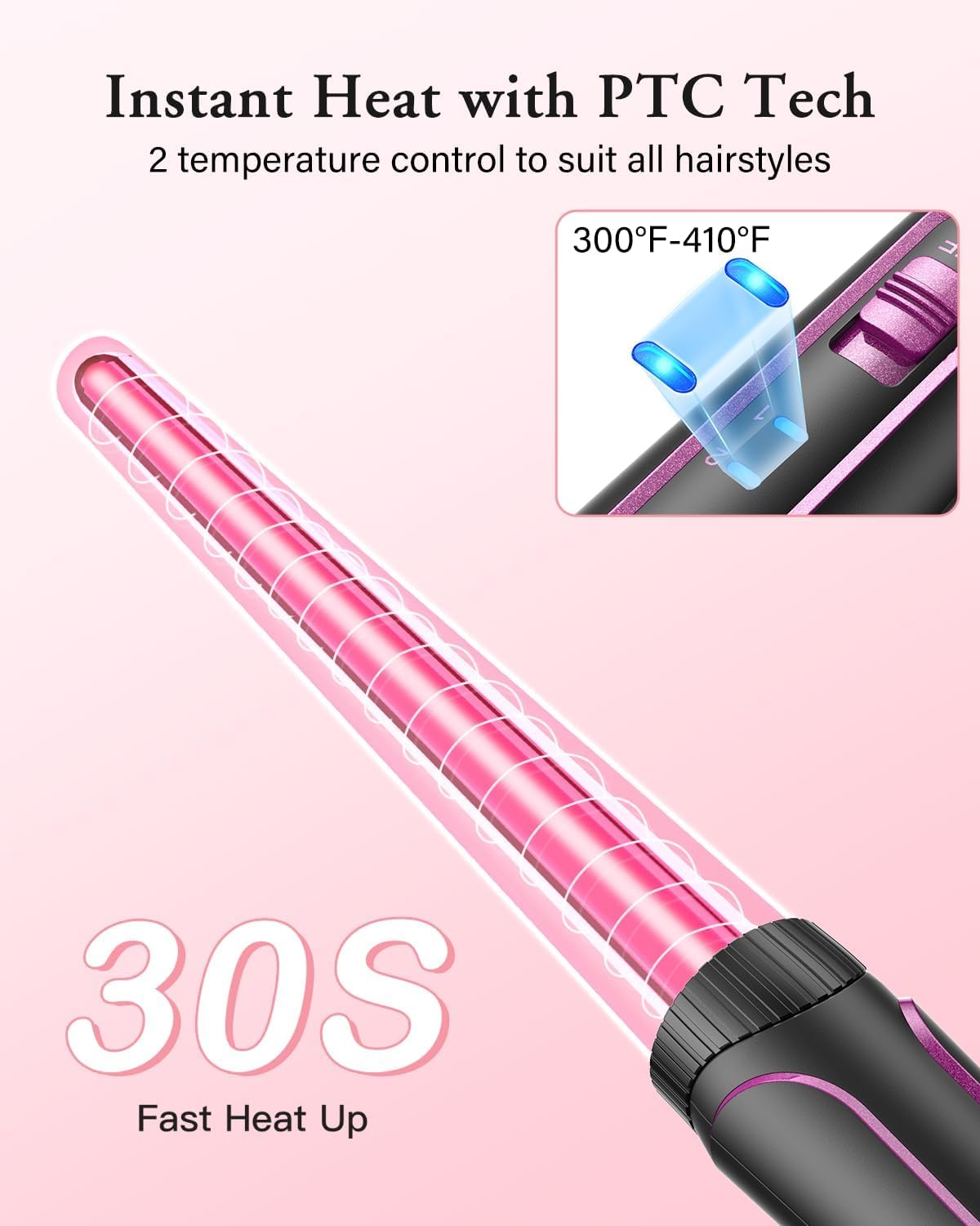 BESTOPE PRO curling iron curling iron 3 barrels wave iron 5 in 1 - curling iron set 3 barrels for large waves, temperature setting, quick heating and a glove, 2 clips, gray - MD-J18