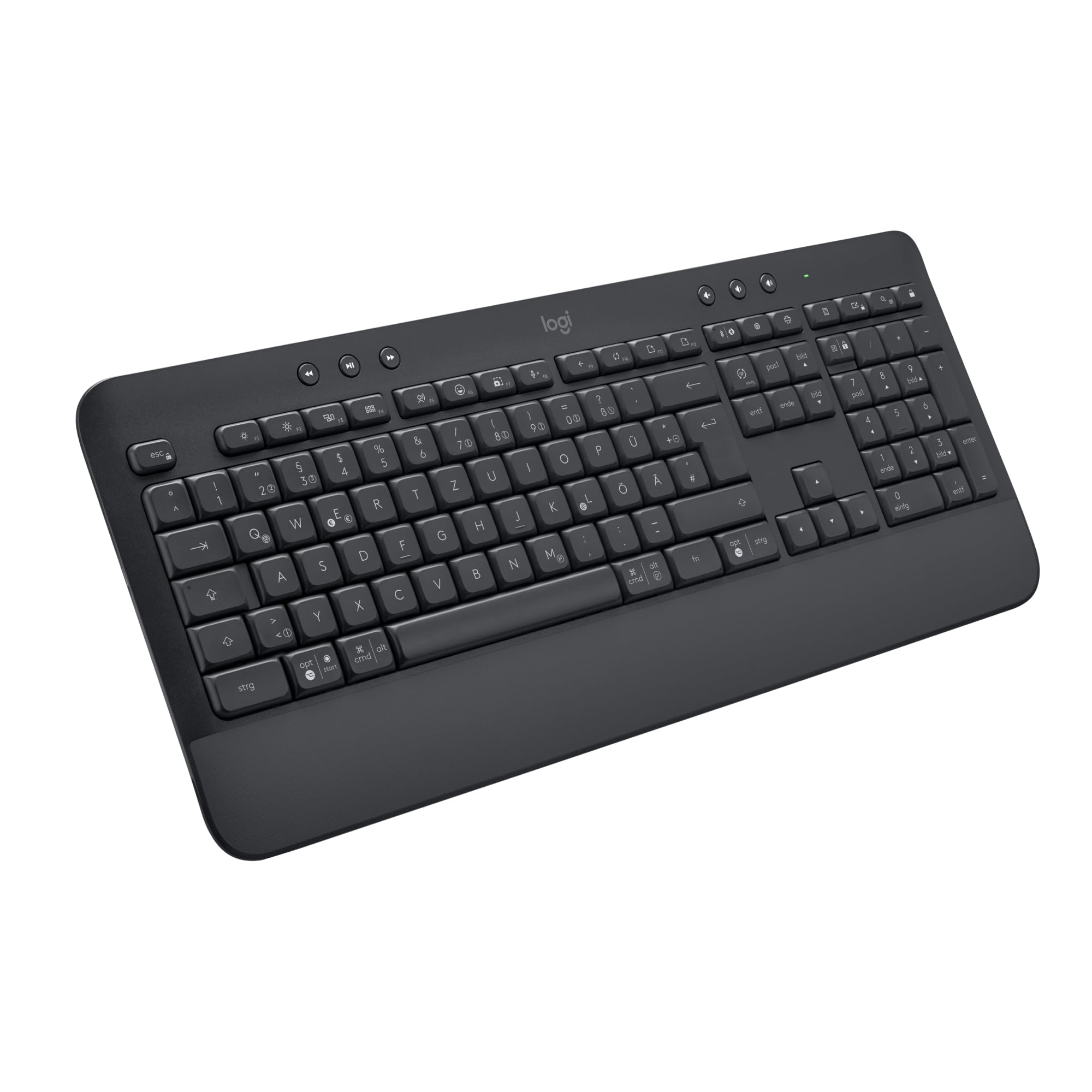 Logitech Signature K650 Comfort wireless keyboard with wrist rest, BLE Bluetooth/Logi Bolt USB receiver, soft-touch keyboard, Numpad, PC/Windows/Mac, German QWERTZ - Gray - 920-010913