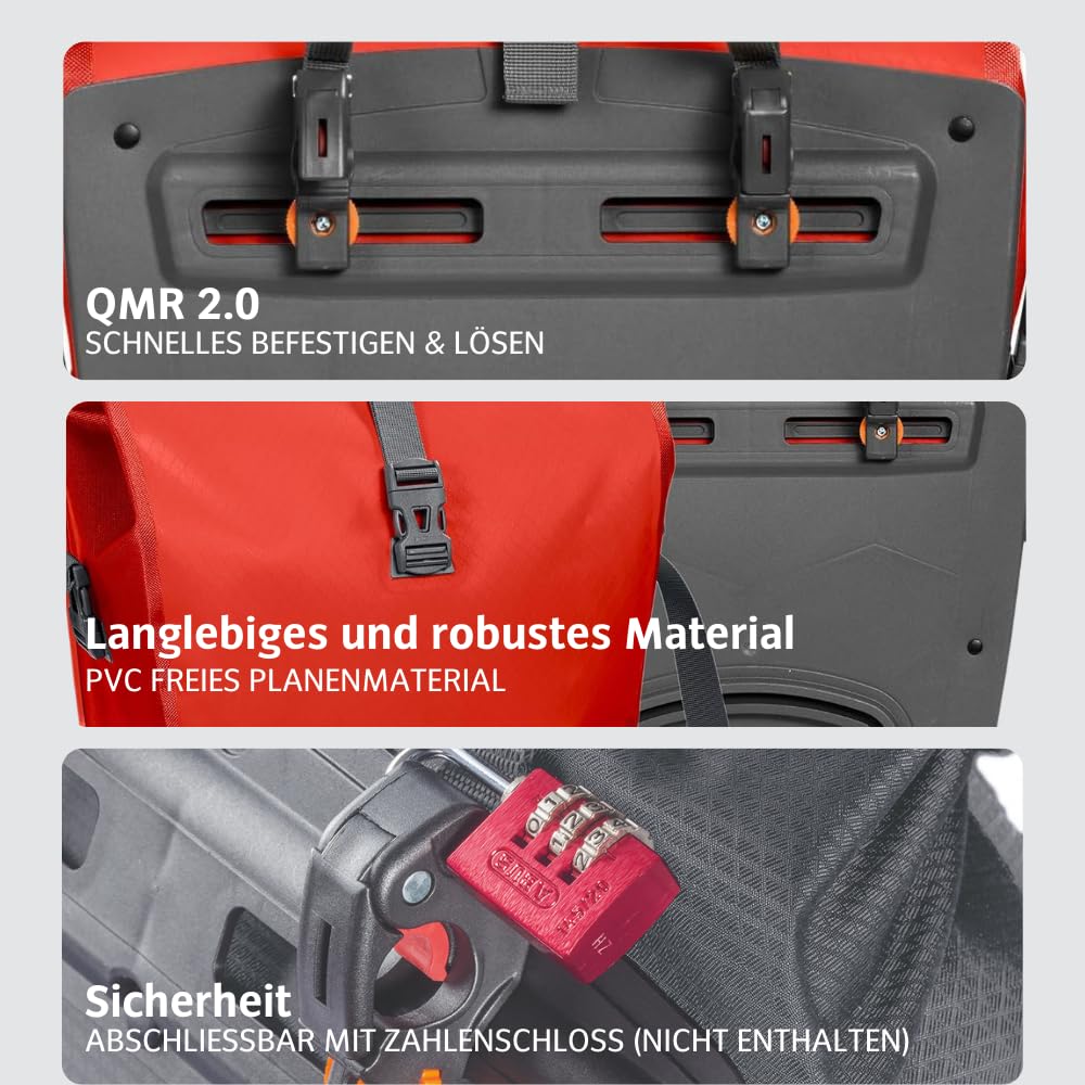VAUDE bicycle bag for luggage rack Aqua Back Single 1 x 24 L in orange, rear wheel bag waterproof, bicycle luggage rack bag at the back, easy attachment - Made in Germany - 12413