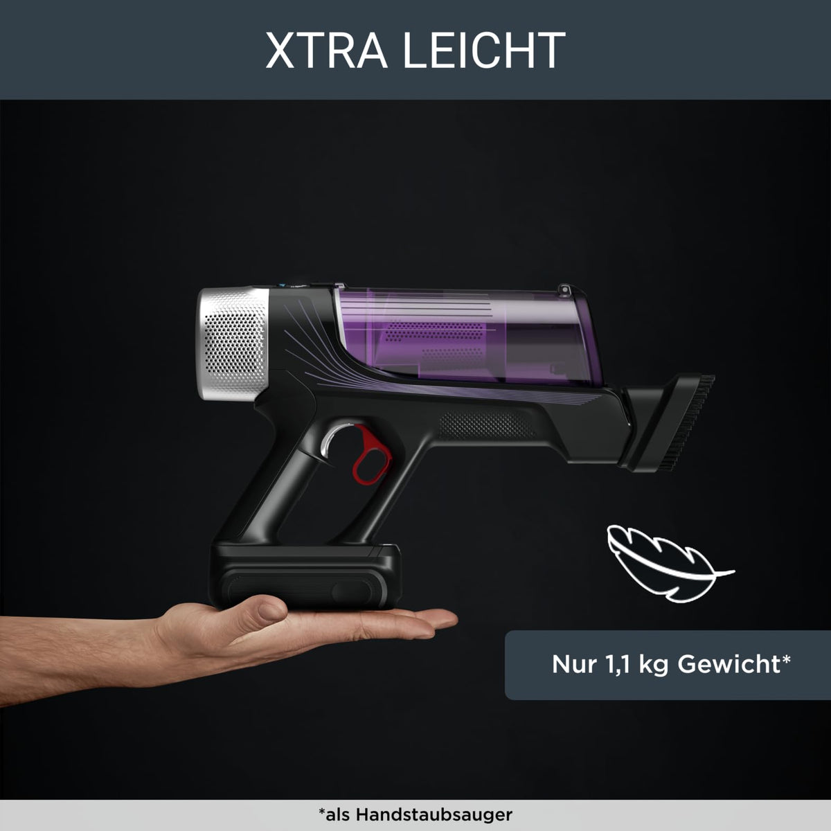 Rowenta X-Force Flex 9.60 Allergy cordless stick vacuum cleaner, 100 Air Watt, removable battery, up to 45 minutes of runtime, compact, flex joint, LED nozzle, purple-black, RH2038