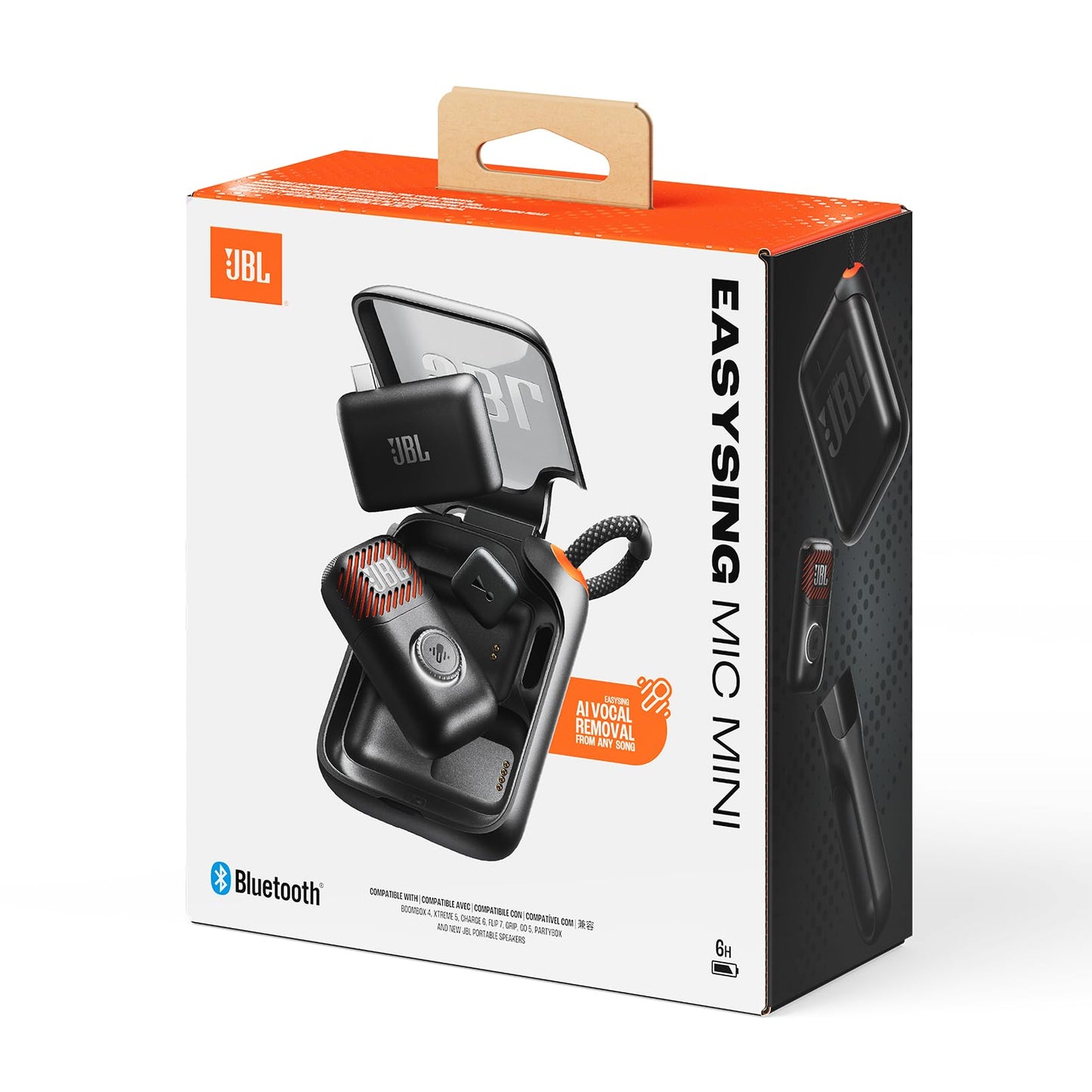 JBL EasySing Mic Mini AI-controlled microphone, real-time vocal removal, 6 hours playback time, removable handle, Bluetooth, USB-C, Aux, 2.4 GHz wireless connection, black - JBLESMICMINI