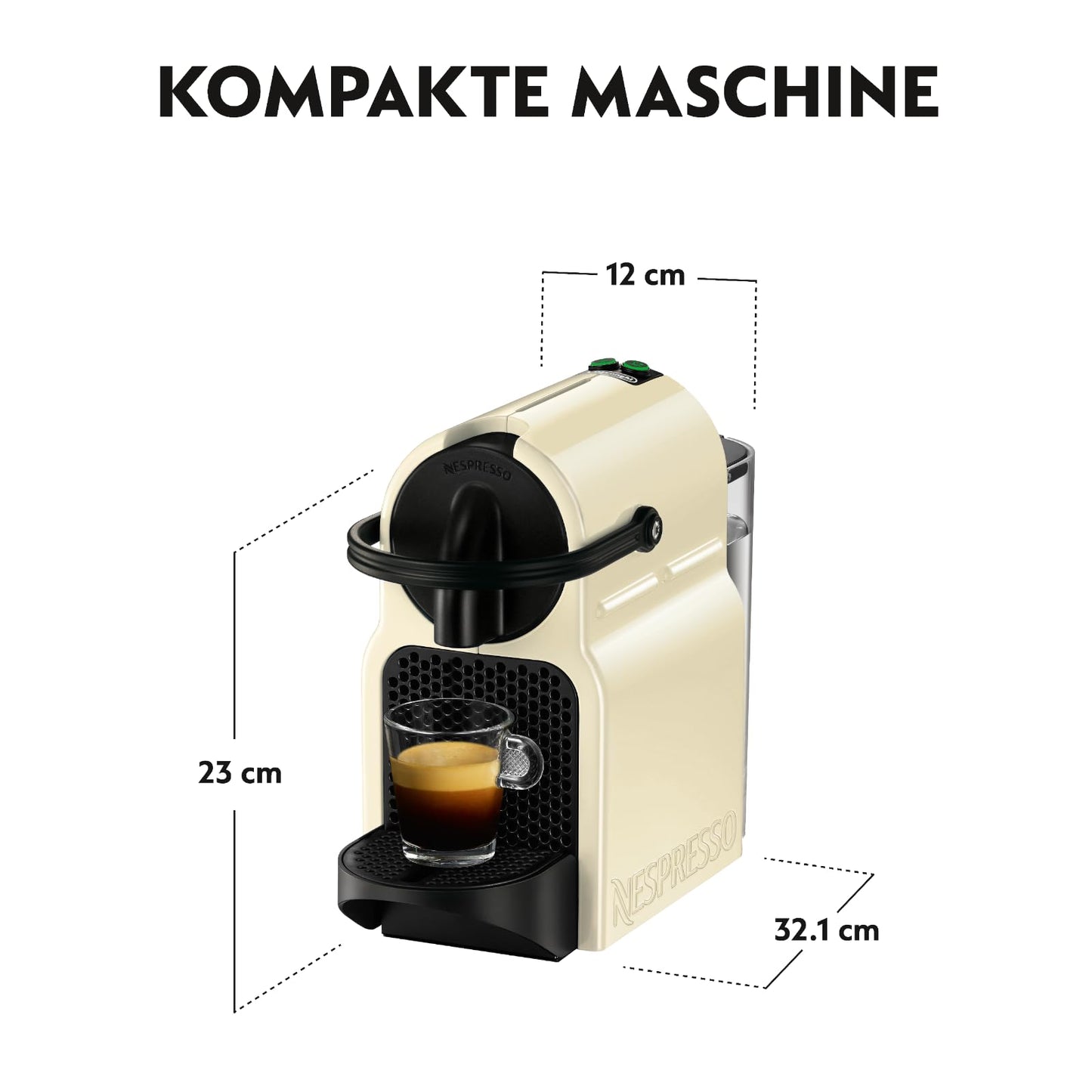 Nespresso De'Longhi EN 80.CW Inissia capsule machine, high pressure pump and energy saving function, automatic power off 9 minutes, cup capacity for espresso and lungo, 0.7 l water tank, vanilla cream
