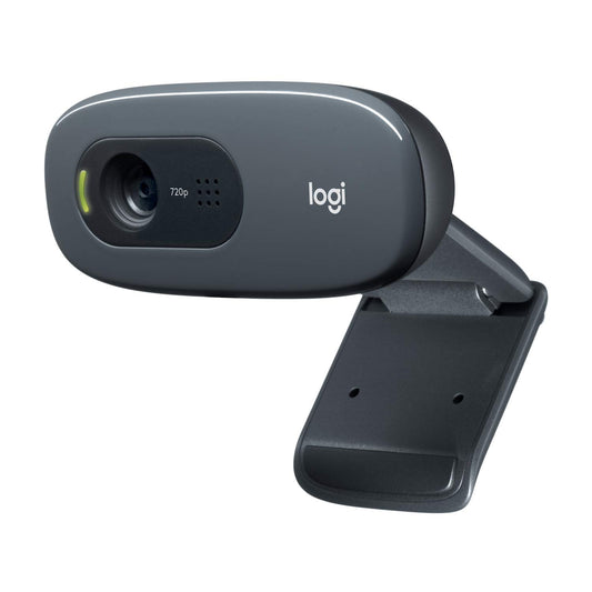 Logitech C270 Webcam, HD 720p, 60° field of view, fixed focus, exposure compensation, USB port, noise reduction, universal mount, for Skype, FaceTime, Hangouts, etc. - Black
