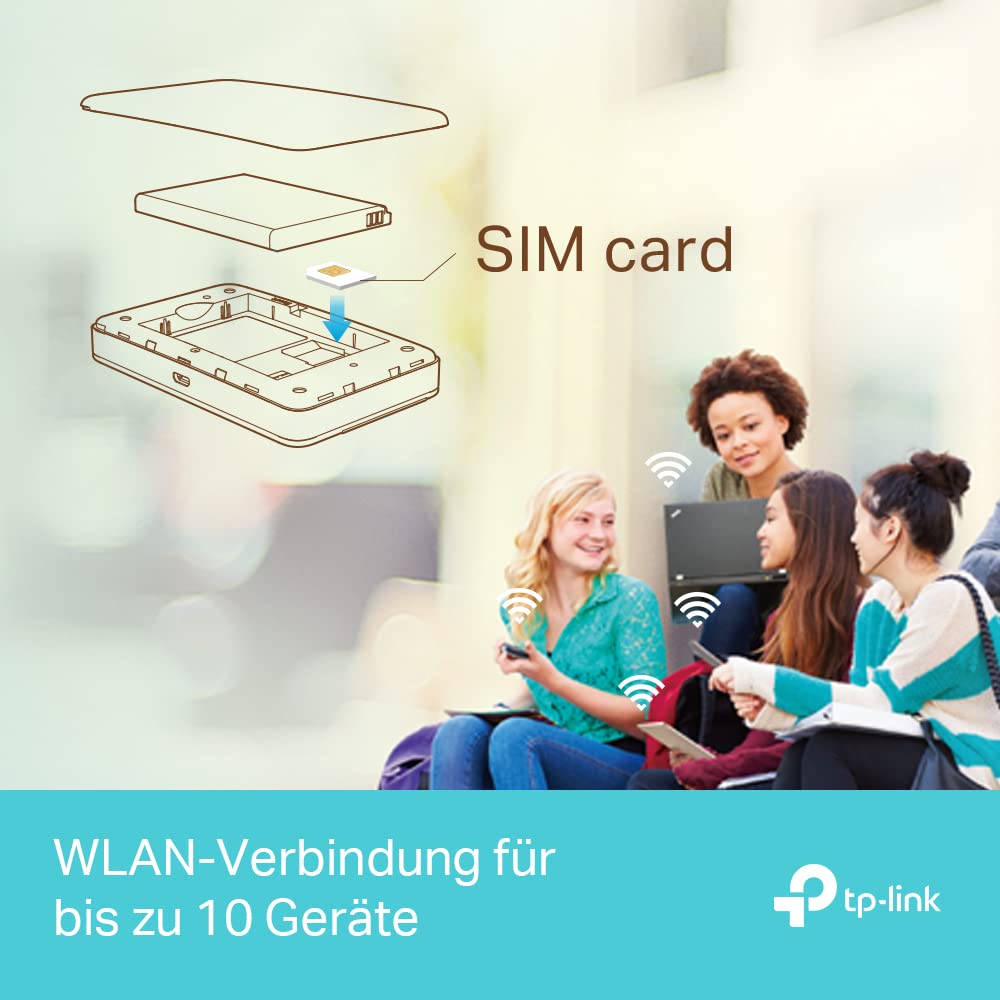 TP-Link M7350 Mobile 4G LTE WLAN router, up to 150 Mbit/s, color LCD, 2000 mAh battery (up to 8 hours), connects up to 10 devices, compatible with all European SIM cards