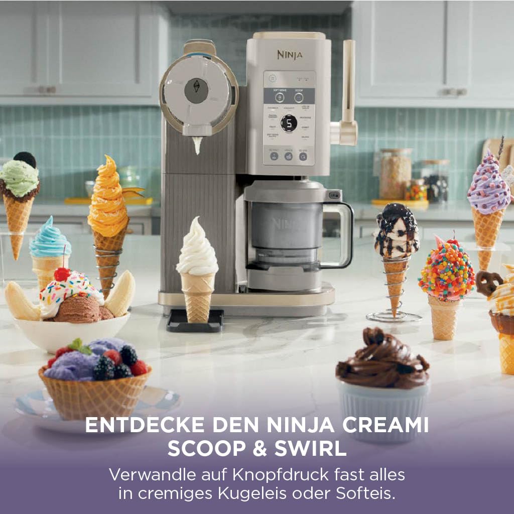Ninja CREAMi Scoop & Swirl Ice Cream Maker with 2 Containers, 13 Functions, for Ice Cream, Soft Serve, Gelato, Sorbet, Milkshakes and More, with Mix-In Function, Stone Gold NC701EUSTGD