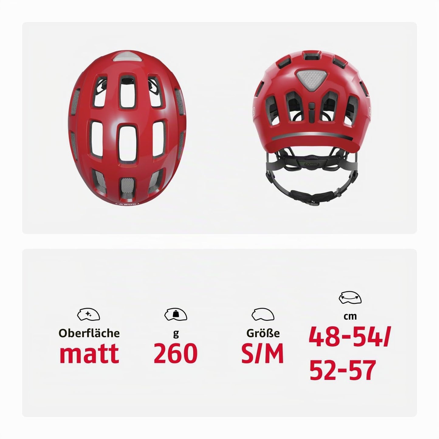 ABUS Youn-I 2.0 bicycle helmet - with light for children, teenagers and young adults - for girls and boys - red, size M - 40169