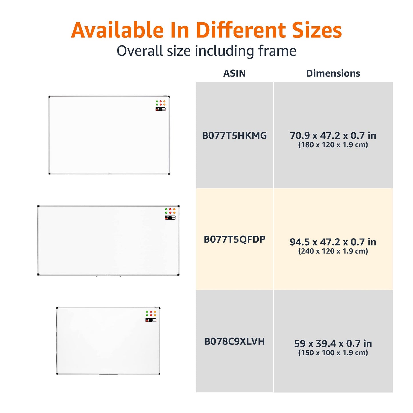 Amazon Basics magnetic whiteboard with aluminum frame, pen holder, 6 magnets, 1 eraser and 2 markers for office and home, wall mounting, dry wipe, 150cm x 100cm - 1548964542