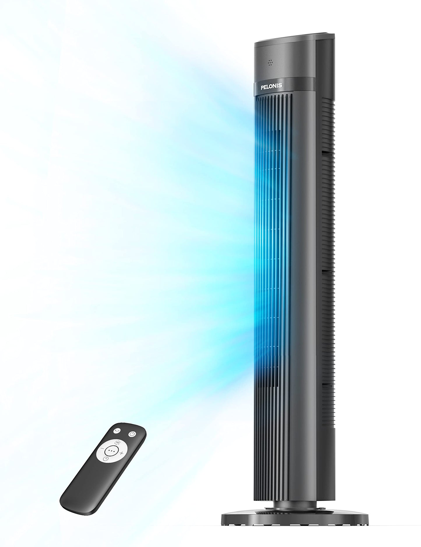 Pelonis Quiet Tower Fan, 40 Inch 102CM Fan with Remote Control, 7m/s Tower Fan Stand Fan with 90° Oscillation, 15 Hour Timer and 3 Speeds, Fans with Cooling - PE-FZ10-18TRB-DE