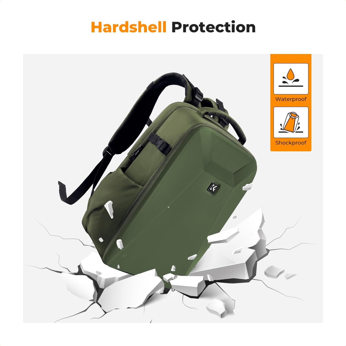 K&F CONCEPT camera backpack photo backpack with hard shell camera bag with 15.6 inch laptop compartment and rain cover, backpack for drones - KF13.134V3