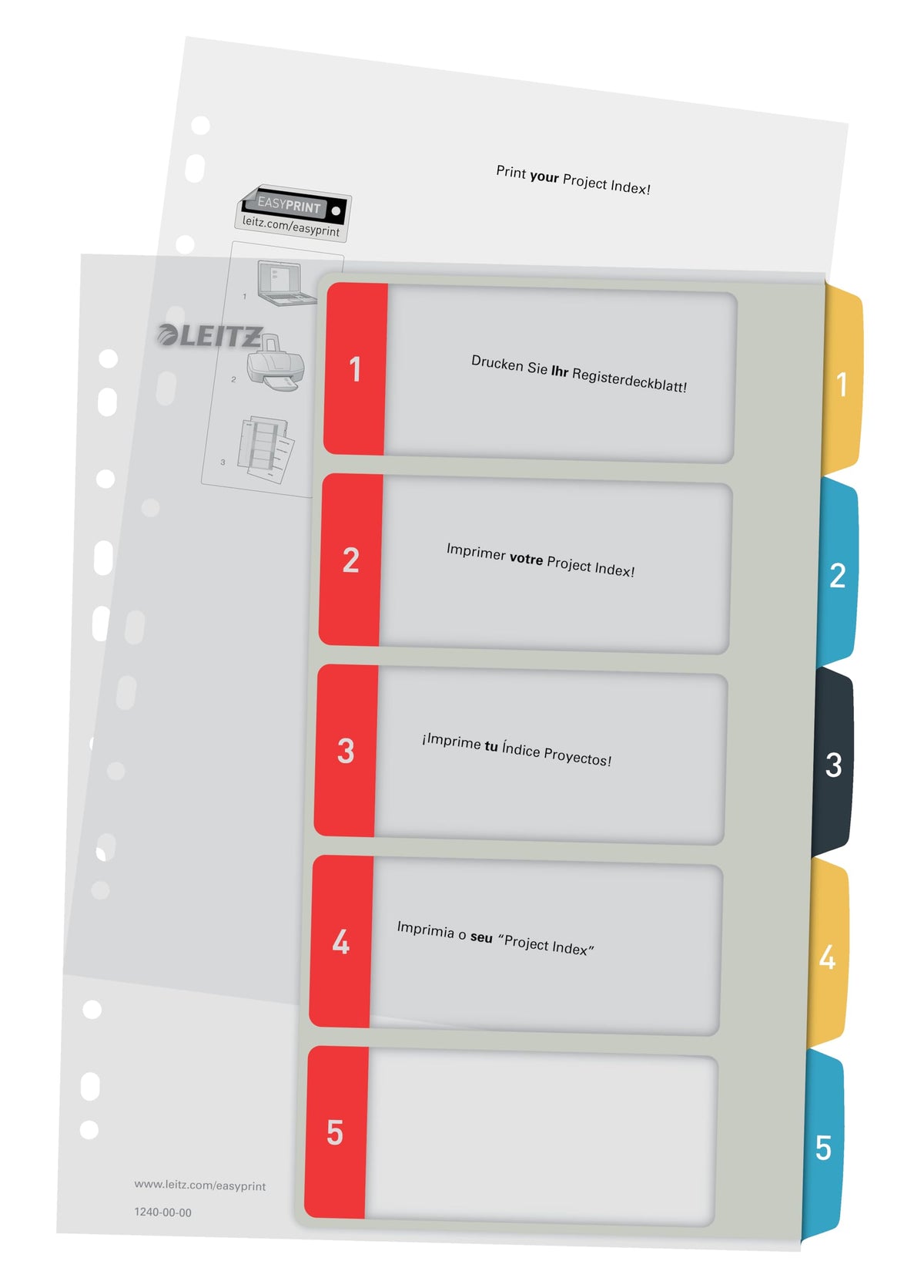 Leitz PC-writable register in A4 format, pack of 20, 1-5, robust, multi-colored, cozy series, 12400000 - 12400000-20