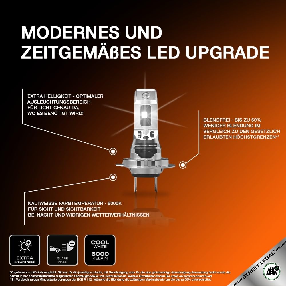 OSRAM NIGHT BREAKER LED SPEED H7 450, LED high and low beam with street approval, up to 450% more brightness, 6000K, quick installation, no mechanical accessories necessary, LEDEC02 integrated - 64210DWNBSP-2HB-450