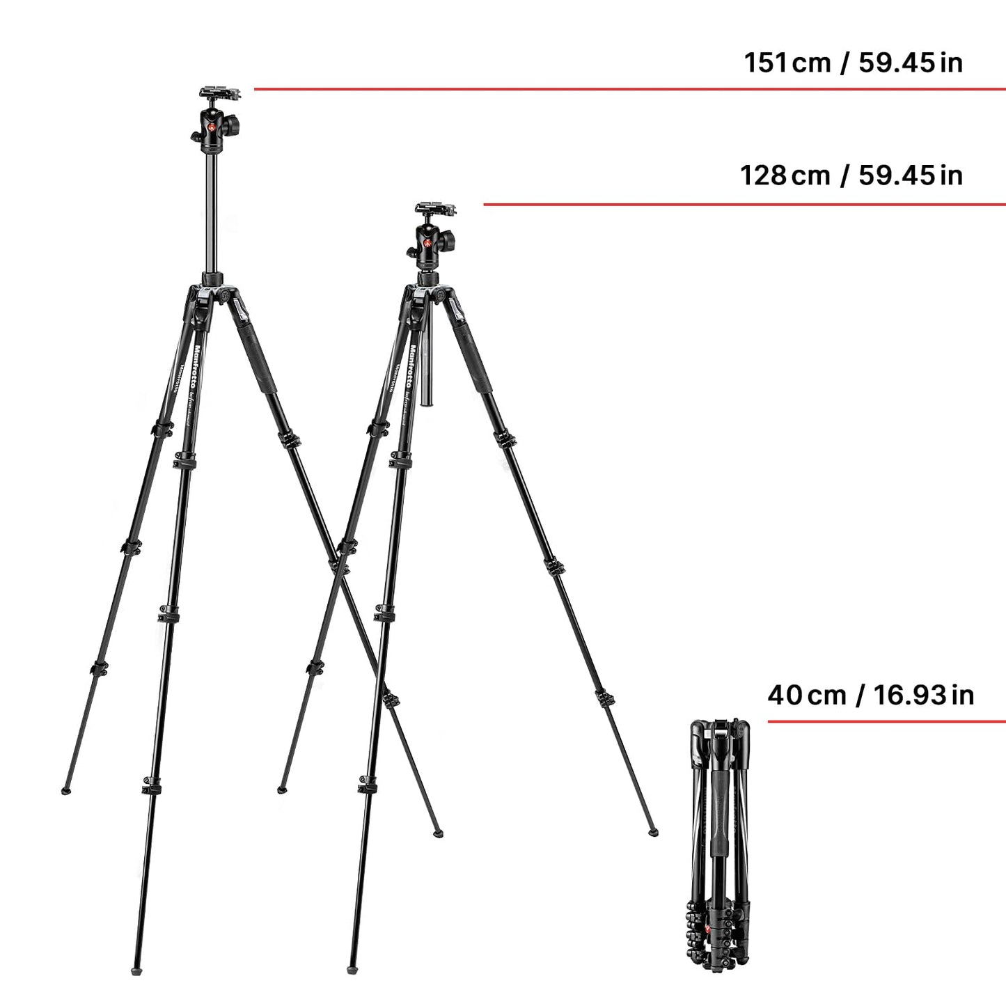 Manfrotto Befree Advanced Camera Tripod with Lever Clamp, Portable and Compact Travel Tripod Set with Ball Head, Aluminum Tripod for DSLR and Mirrorless Cameras, Camera Accessories - MKBFRLA4BK-BH