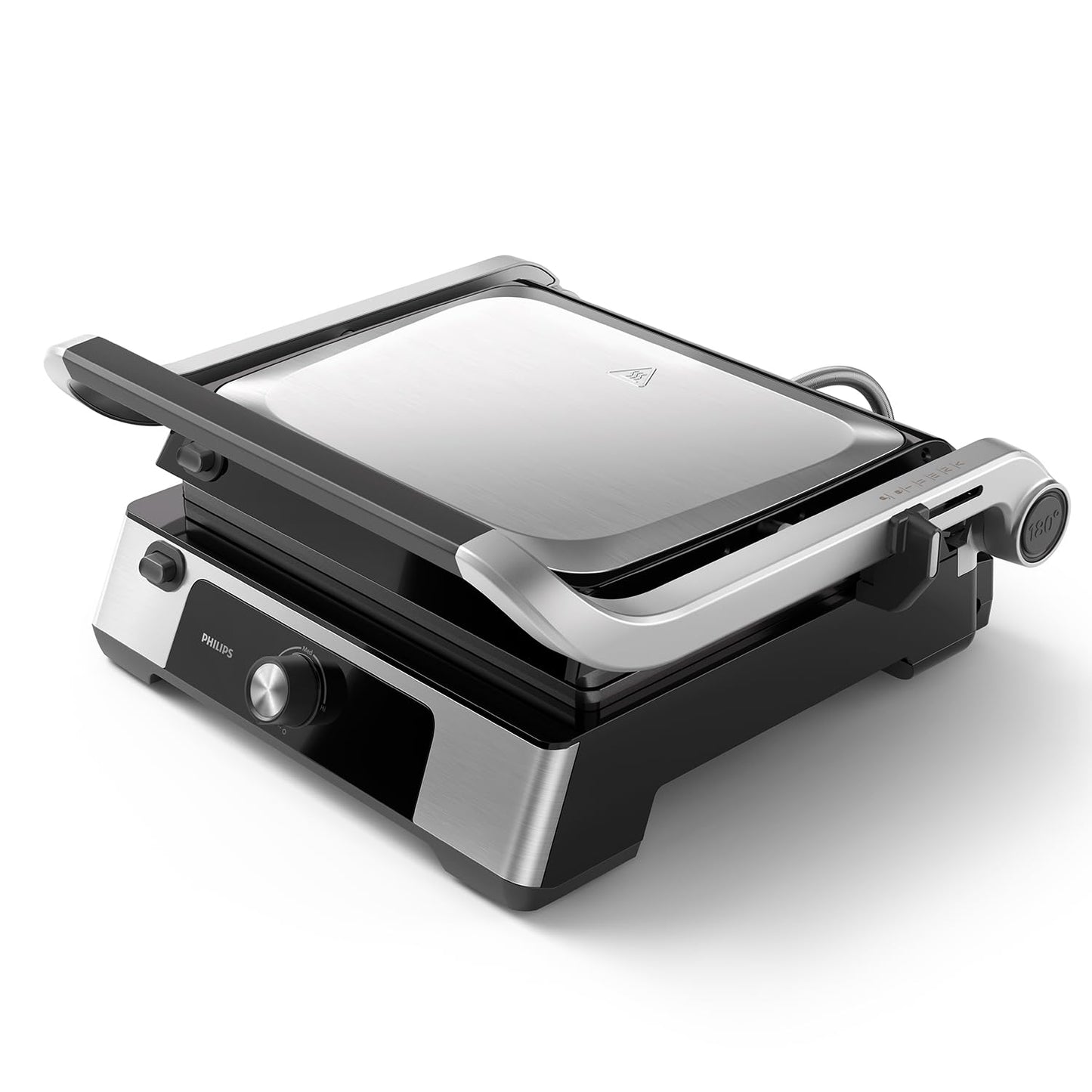 Philips contact grill - adjustable temperature 60°C-200°C. Can be opened 180°. Large grill area and high power performance. Removable non-stick plates and fat drip tray. (HD6301/90)