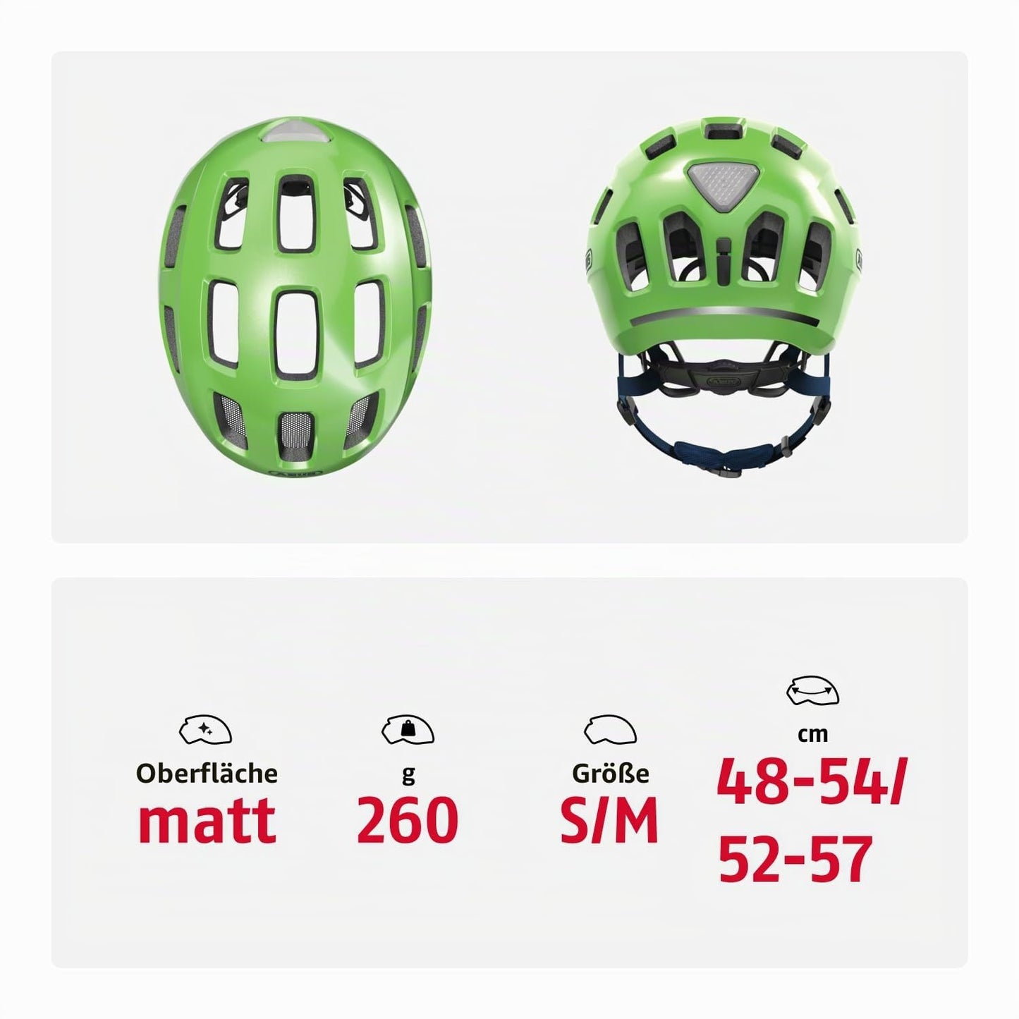 ABUS Youn-I 2.0 bicycle helmet - with light for children, teenagers and young adults - for girls and boys - green (sparkling), size S - 40160