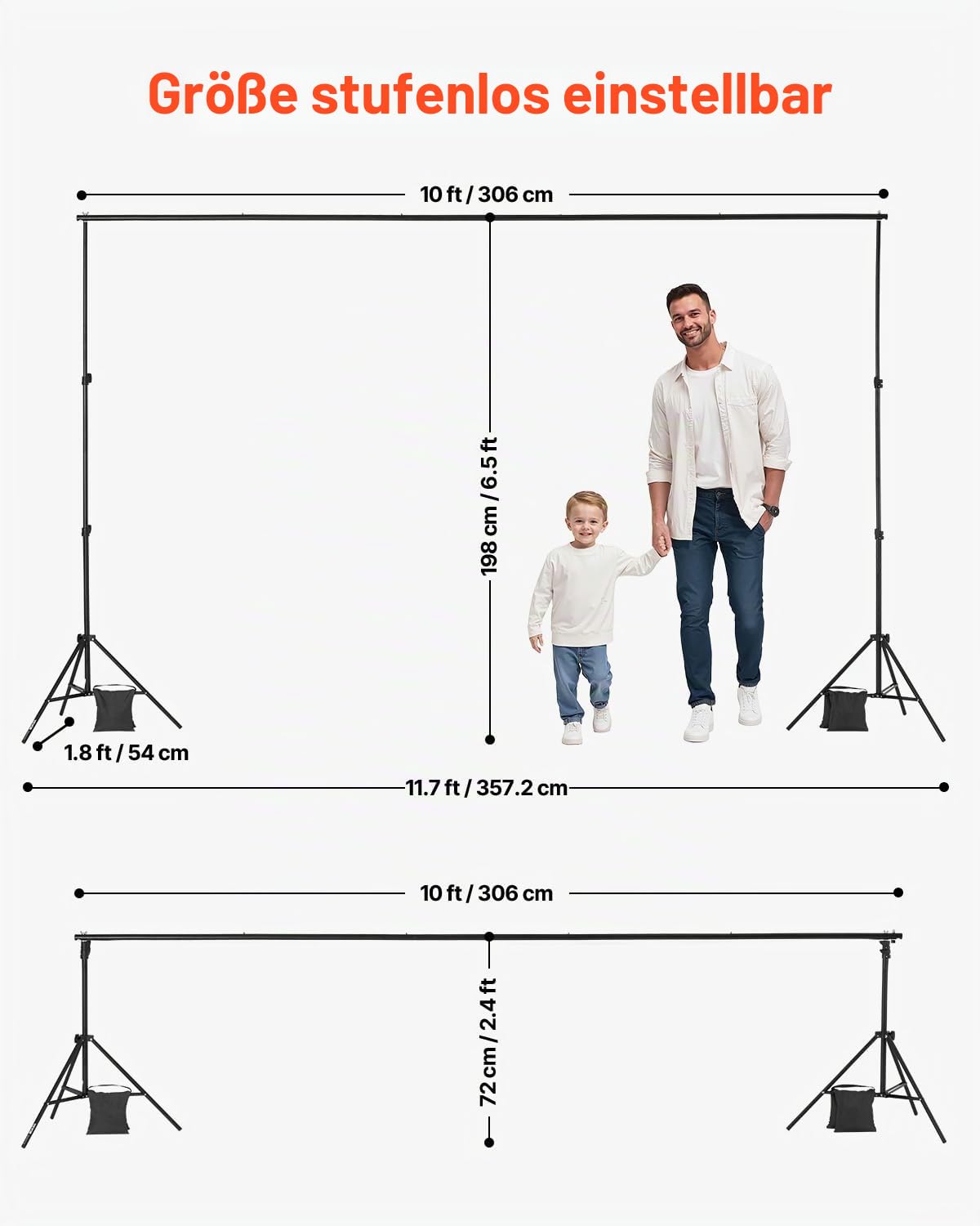 VEVOR Background Stand Adjustable Photo Background Stand (Background Cloth: 198x300cm), Portable Background Stand with 5 Rods, Screen Stand for Product Photography Studio Photography - BJJ-6510