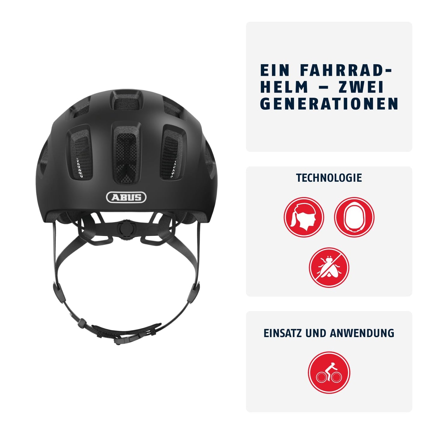 ABUS Youn-I 2.0 bicycle helmet - with light for children, teenagers and young adults - for girls and boys - matt black, size M - 40151