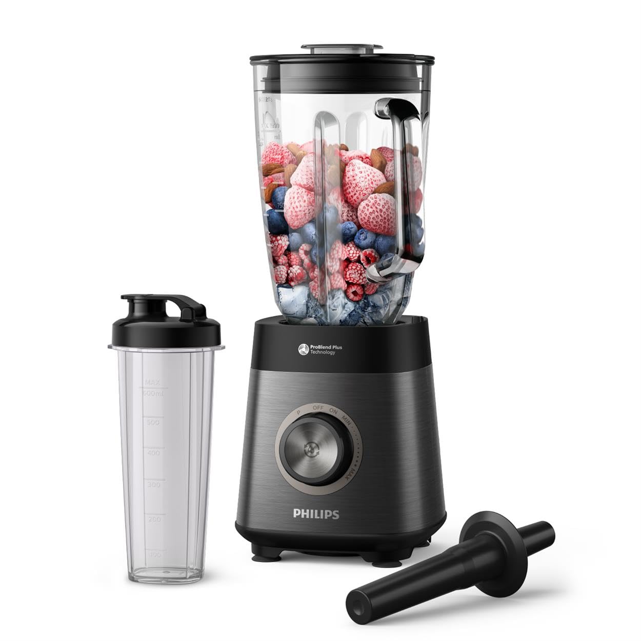 Philips 5000 series blender including blend-and-go container - 1200 W. 2L maximum capacity. ProBlend Plus technology. Dishwasher safe. Automated cleaning. Black (HR3041/00) - HR304100