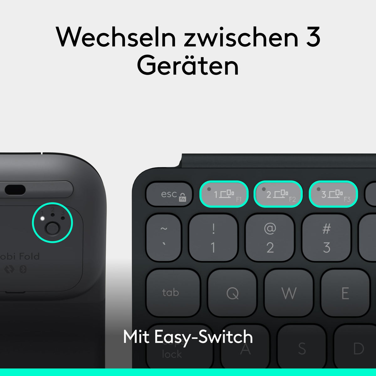 Logitech Keys-to-Go 2 și Mobi Fold, tastatură subțire cu husă și mouse pliabil, ușor, mobil, Bluetooth, pentru Windows-PC, Mac, Android, Chromebook, iPad, DEU QWERTZ - Grafit - 910-007631