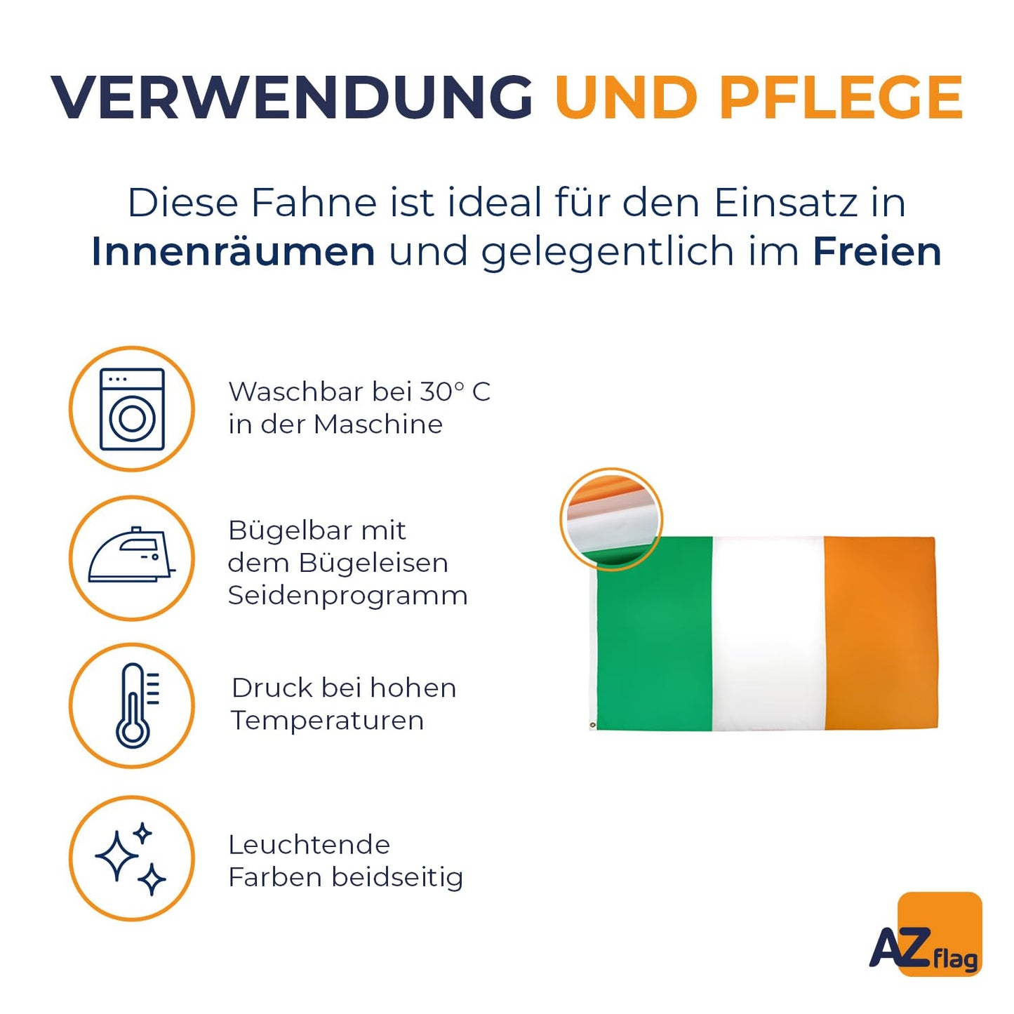 AZ FLAG - Ireland Flag - 250x150 cm - Large Irish Flag 100% Polyester with Brass Eyelets - 300g - K_100