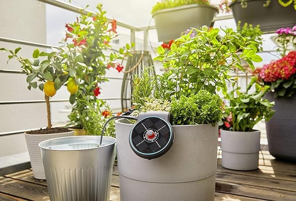 Gardena Solar Irrigation AquaBloom Set: Solar Powered Irrigation System for Balcony and Potted Plants, up to 4 m Height, Season Independent (13300-20)