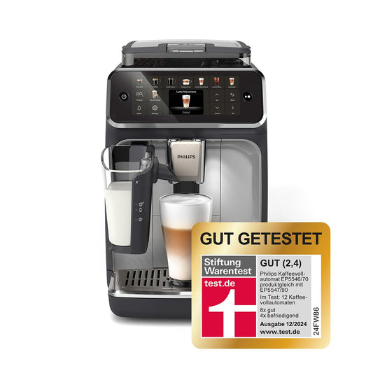 Espressor complet automat Philips Seria 5500 - Sistem de lapte LatteGo, 20 de specialități de cafea caldă și rece, cu 40% mai silențios cu SilentBrew, QuickStart, negru și argintiu (EP5546/70)