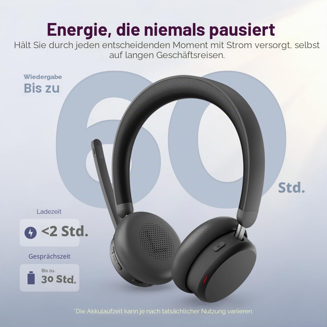 Lenovo 6550 - Headset - On-Ear - Bluetooth - wireless - active noise cancellation - Black - Certified for Microsoft Teams - 4XD1S19777