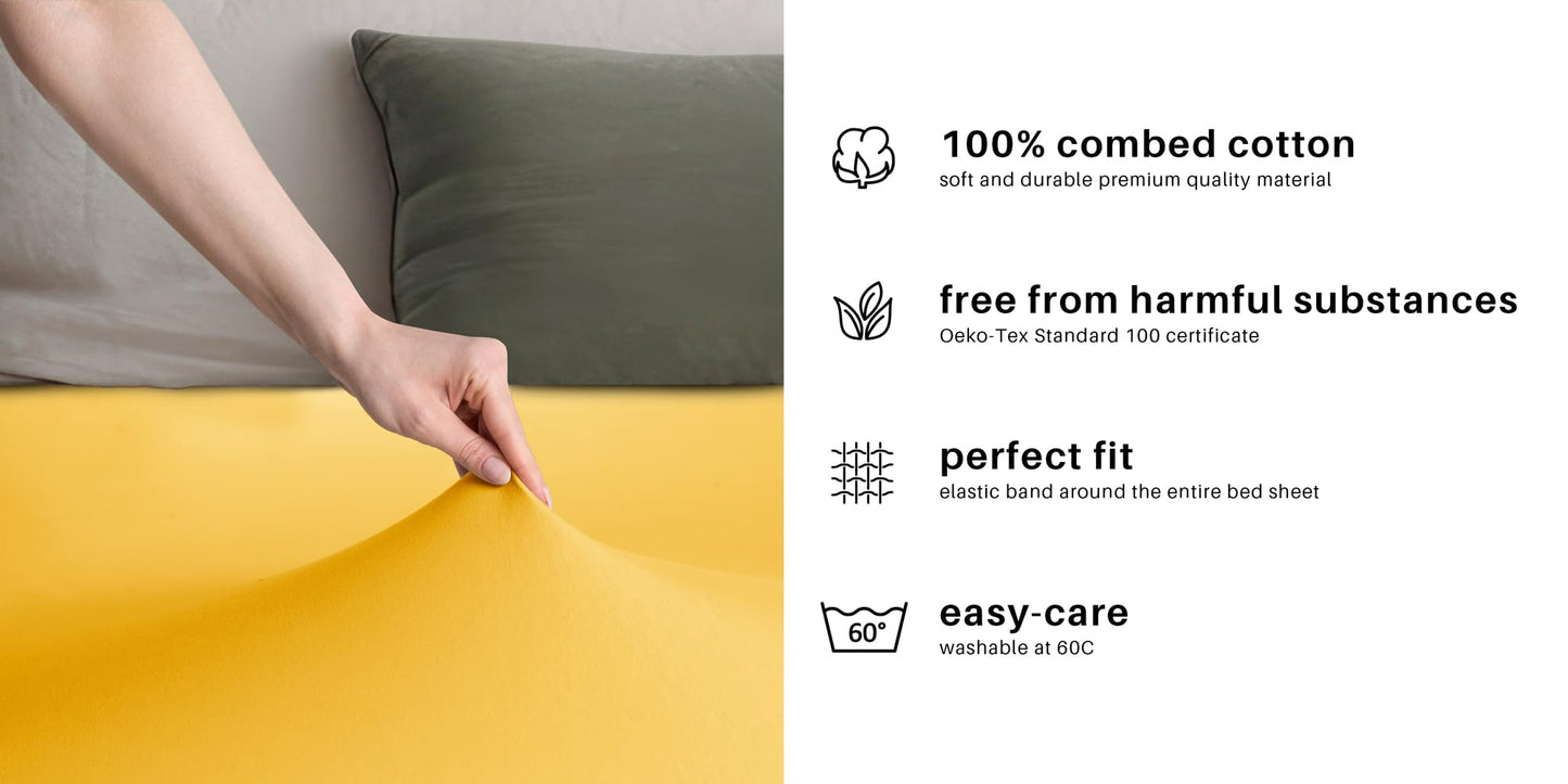 DecoKing fitted sheet 200x220 220x240 cm 100% combed cotton yellow fitted sheets jersey box spring bed Amber 200 x 220 220 x 240