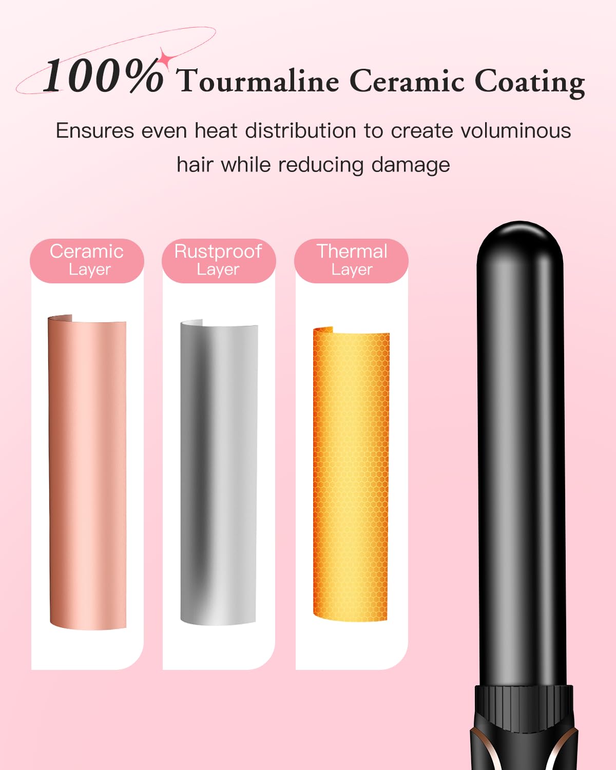 Curling iron curling irons 3 barrels wave iron 5 in 1 - curling iron set 3 barrels for large waves, temperature setting, quick heating and a glove, 2 clips, black - MD-J18