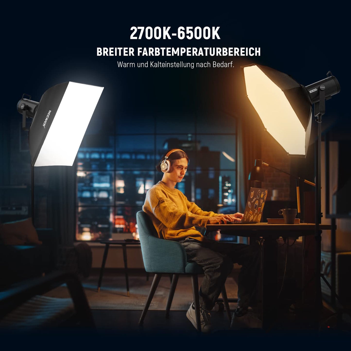 NEEWER CB200B 210W LED video light studio light with 2.4G/APP remote control, all-metal COB bi-color studio continuous light Bowens mount 90000Lux/1m 2700K-6500K CRI/TLCI97+ 12 effects for portrait