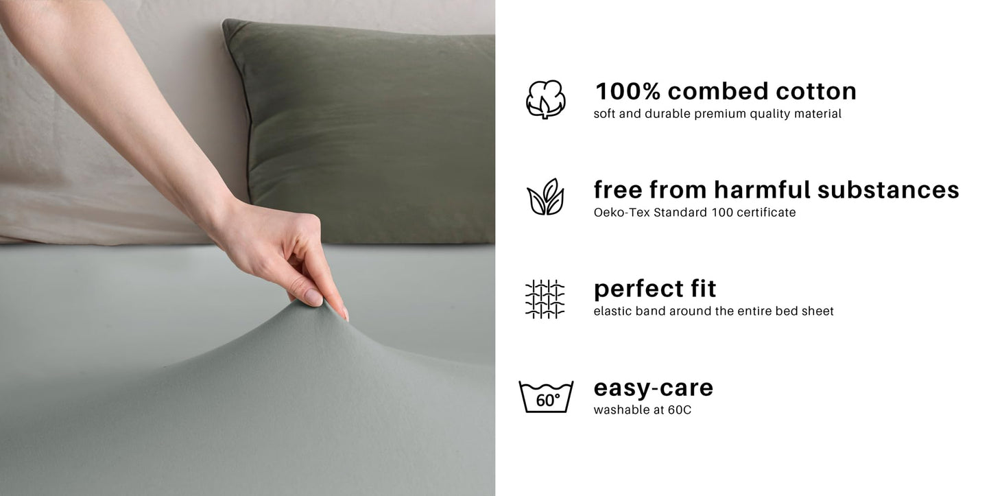 DecoKing fitted sheet 200x220 220x240 cm 100% combed cotton gray steel fitted sheets jersey box spring bed Amber 200 x 220 220 x 240