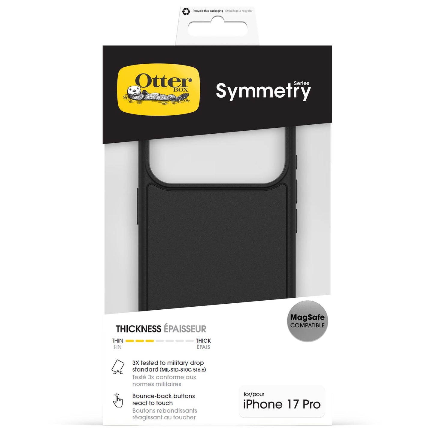 OtterBox Symmetry Series MagSafe Case for iPhone 17 Pro, Shockproof Drop Proof Protective Case, 3X Military Grade Tested, Black - 77-99427