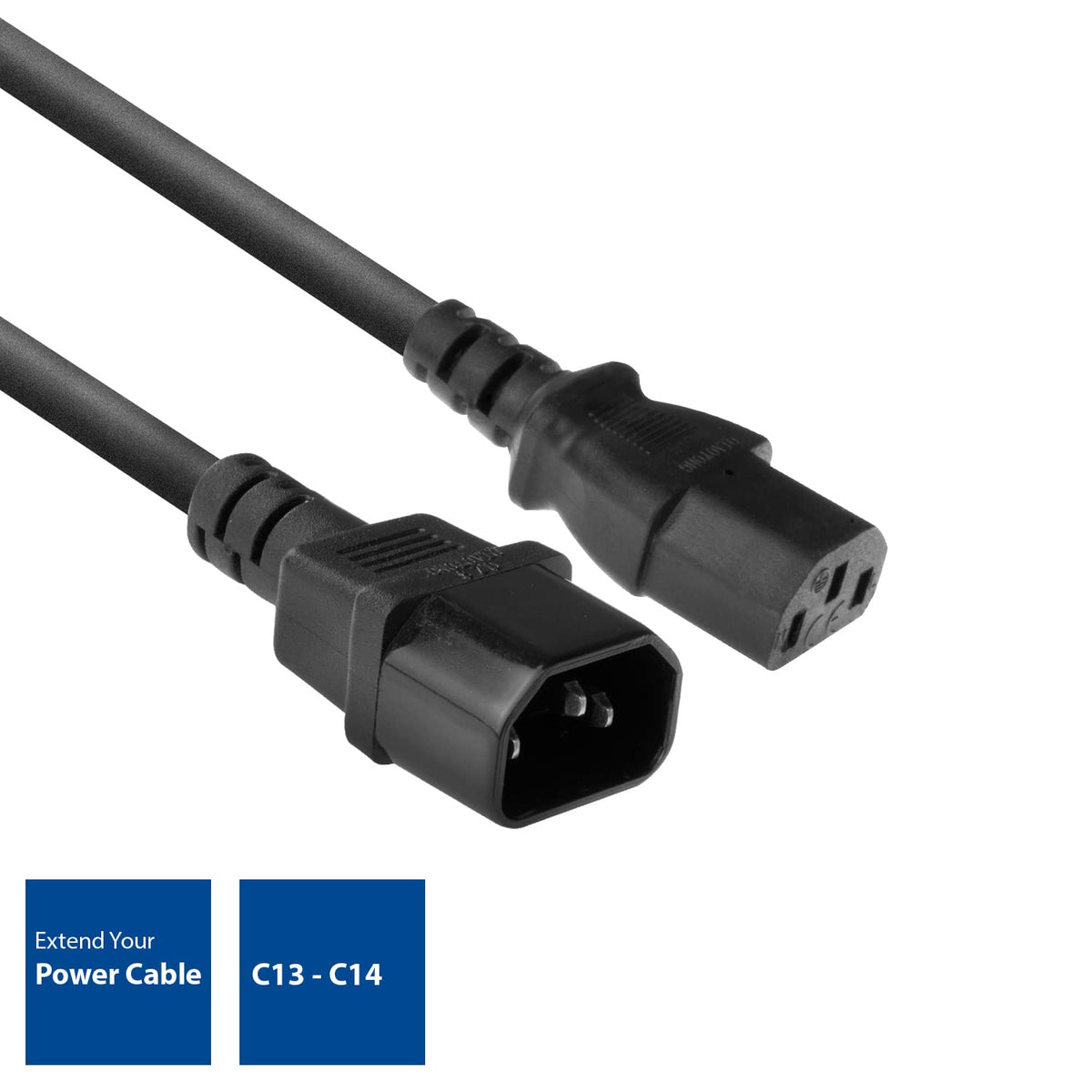 ACT Kaltgerätekabel 3m, C13 la C14 Kaltgerätekabel extensie, conector IEC la priză 3 pini - AK5031 Negru (pachet cu 2)