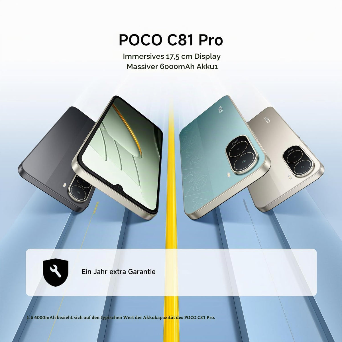Poco C81 Pro Smartphone, 4 GB + 128 GB, Handy, 6000 mAh Akku, 120 Hz Bildschirm, 6,9 Zoll Display, 13 MP AI-Doppelkamera, negru, garanție suplimentară de 1 an