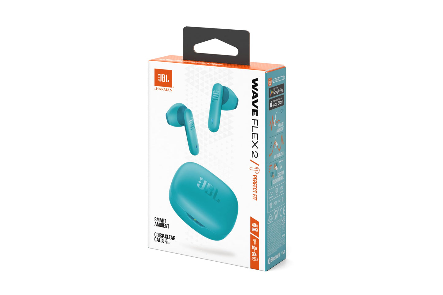 JBL Wave Flex 2, wireless Bluetooth in-ear headphones with 40 h playback time, JBL Pure Bass Sound, Smart Ambient technology, IP54 water and dust protected, multipoint connection, blue - JBLWFLEX2BLU