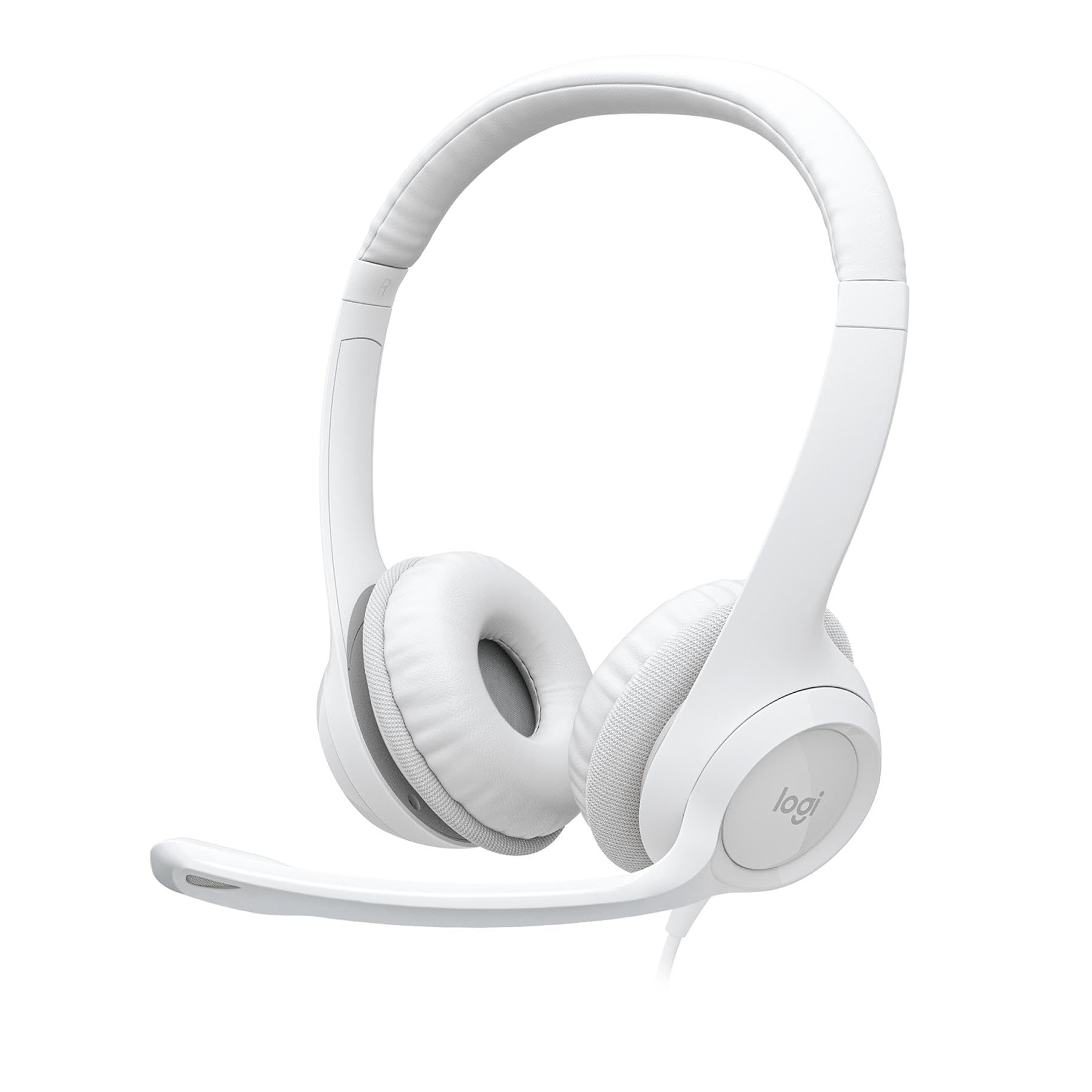Logitech H390 Wired Headphones for PC/Laptop, Stereo Headphones with USB-A Noise Canceling Microphone, Inline Controls, Chromebook Compatible - White - 981-001286