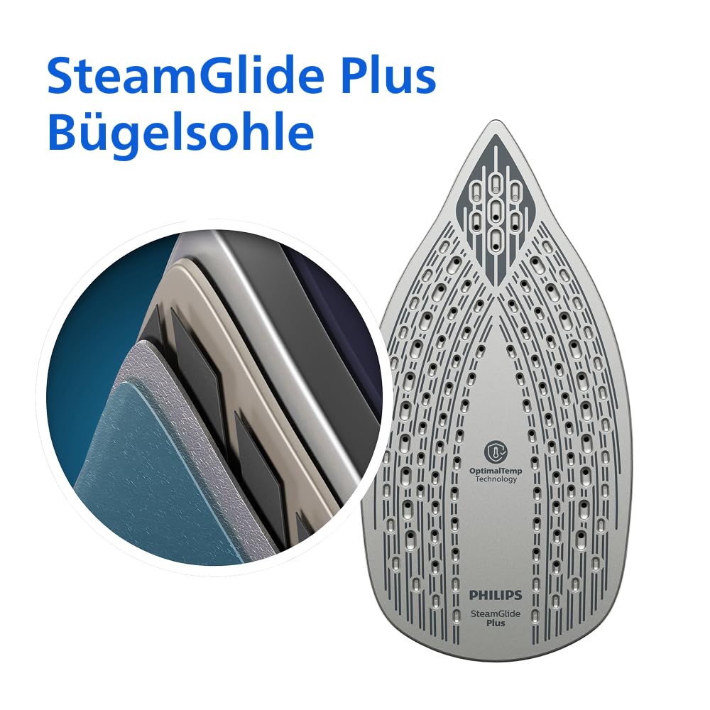 Philips 6000 Series steam iron - guaranteed without burn marks thanks to OptimalTEMP, 190g steam boost, 45g continuous steam, SteamGlide Plus soleplate, drip stop, automatic switch-off (DST6120/80)