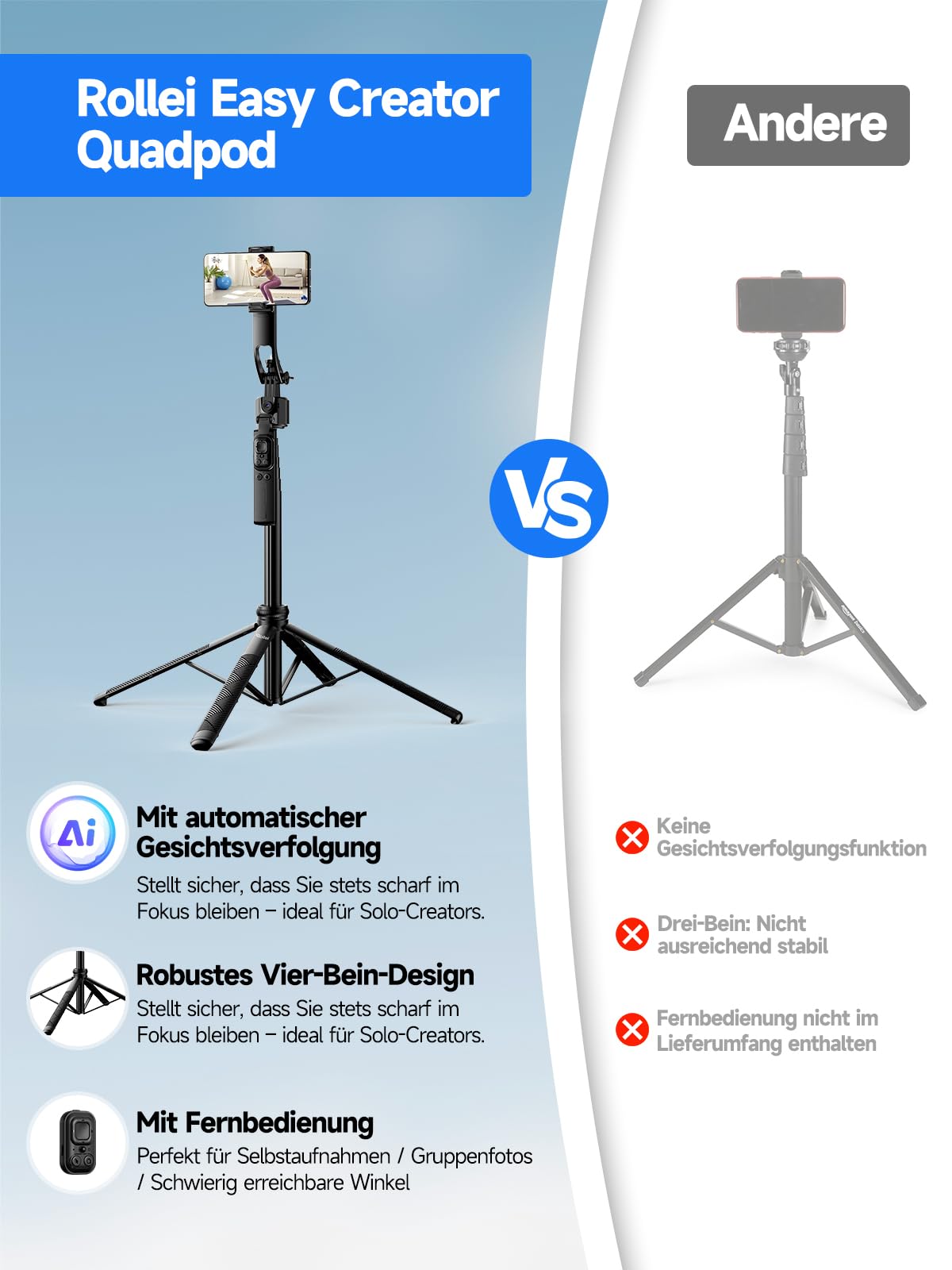 Rollei Easy Creator Quadpod mobile phone tripod with automatic tracking - 23152
