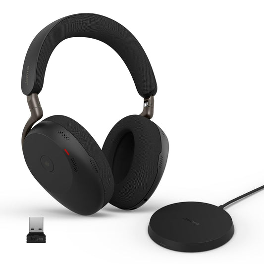 Jabra Evolve3 85 Over-Ear Bluetooth Headset Wireless with Microphone & Charging Station for Office, USB-A, AI Voice Call, Adaptive ANC, 25h Battery, MS Teams Certified, Black - 38599-999-989