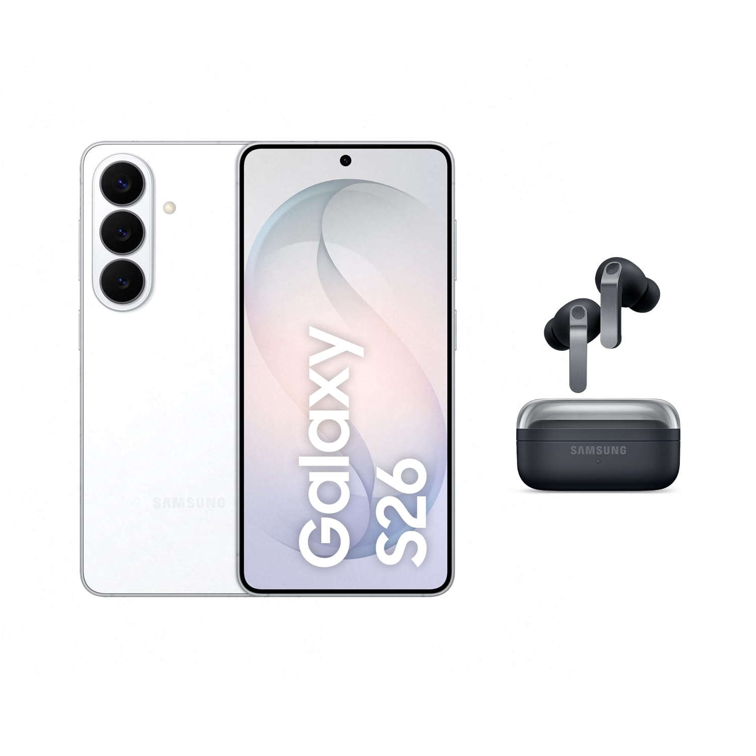 Samsung Galaxy S26 AI smartphone with Galaxy AI, no contract, mobile phone with Android, 12 GB RAM, 512 GB storage, AP processor, white, 3 year manufacturer's warranty, incl. Galaxy Buds4 Pro Black